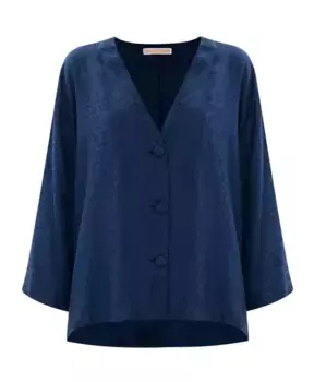 Элегантная блузка с животным принтом и пуговицами обтянутыми тканью Kocca, синий