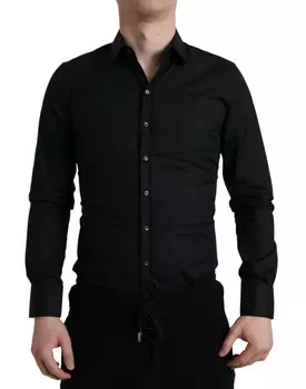 Элегантная черная приталенная итальянская рубашка Dolce & Gabbana