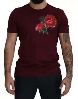 Элегантная футболка с круглым вырезом и узором «Бордовые розы» Dolce & Gabbana