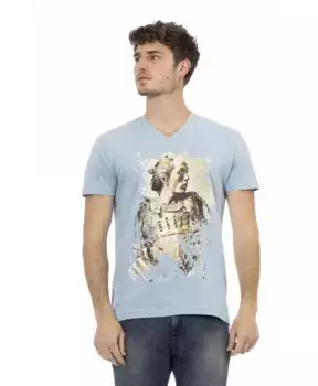 Элегантная футболка с V образным вырезом и принтом спереди. Trussardi, синий