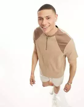 Элегантная футболка в рубчик в стиле колор-блок с молнией ASOS DESIGN