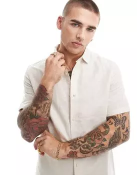 Элегантная льняная рубашка с короткими рукавами ASOS DESIGN