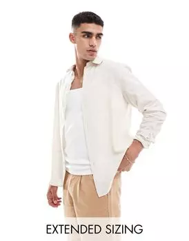Элегантная льняная рубашка с воротником-пенсовиком ASOS DESIGN Regular цвета экрю
