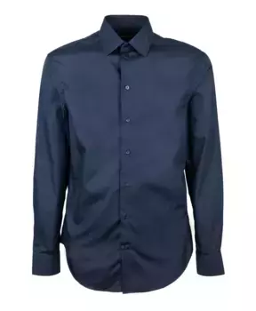 Элегантная рубашка приталенного кроя с итальянским воротником Emporio Armani, синий