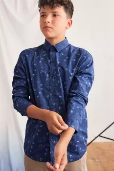 Элегантная рубашка с длинными рукавами и принтом Next, синий