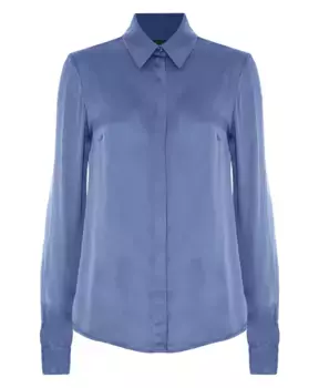 Элегантная рубашка в стиле минимализма со потайными пуговицами. Kocca, синий