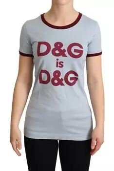 Элегантная синяя хлопковая футболка с круглым вырезом Dolce & Gabbana
