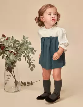 Элегантное двухцветное платье для девочки с подгузником в тон Gocco, темно-синий