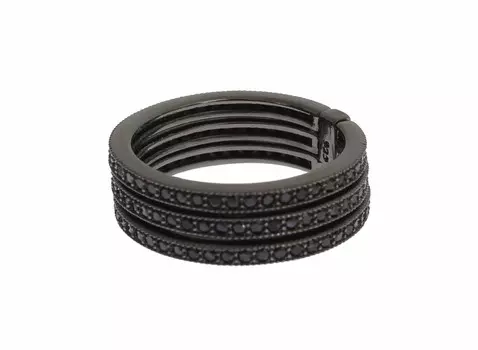 Элегантное кольцо с черным родиевым серебром и кристаллами Nialaya Jewelry, черный