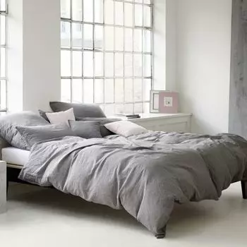 Элегантное льняное постельное белье Бриз темно-серый 155х220 см+80х80 см Elegante