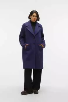 Элегантное пальто на пуговицах удлиненного кроя из ткани букле Vero Moda, синий