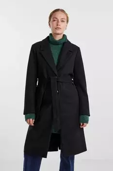 Элегантное пальто застегивается на пуговицы и завязывается на талии Pieces, черный