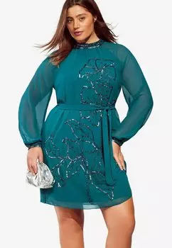 Элегантное платье PLUS SIZE FIT -HAND EMBELLISHED ARTWORK Lipsy, темно-зеленый