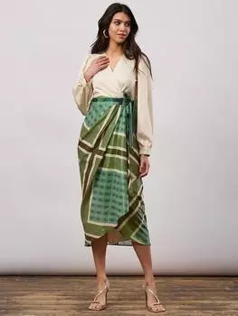 Элегантное платье с запахом Closet London, цвет Olive/Multi