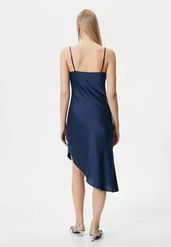 Элегантное платье Spaghetti Straps Midi Draped Asymmetric Cut Koton, синее