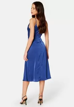 Элегантное платье WATERFALL HIGH SLIT SATIN MIDI DRESS Bubbleroom, темно-синий