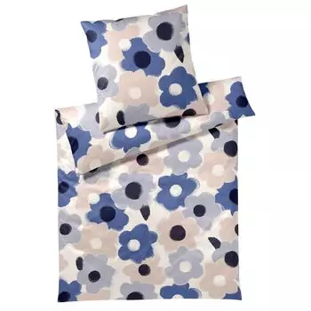 Элегантное постельное белье из сатина Mako Flowers синий кобальт 200x200 см + 2x 70x90 см Elegante