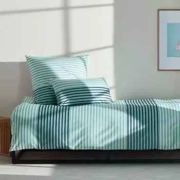 Элегантное постельное белье из сатина Mako Seastripe цвета морской волны, размер 200х200+2х80х80см Elegante