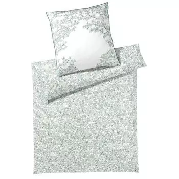 Элегантное сатиновое постельное белье Mako Belle Leaf зеленый 135х200 см + 80х80 см Elegante