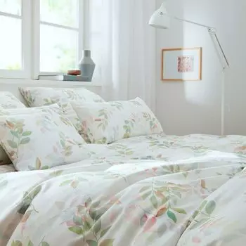 Элегантное сатиновое постельное белье Mako Leaf цвет пастельно-зелёный размер 200x200+2x80x80см Elegante