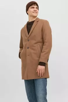 Элегантное шерстяное пальто приталенного кроя Jack & Jones, коричневый