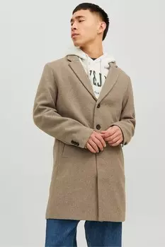 Элегантное шерстяное пальто приталенного кроя Jack & Jones, коричневый