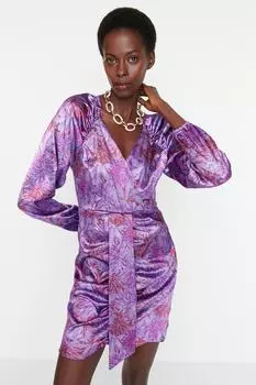 Элегантное вечернее платье с фиолетовой сборкой Trendyol, фиолетовый