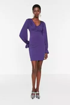 Элегантное вечернее платье с фиолетовым воротником Trendyol, фиолетовый