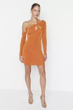 Элегантное вечернее платье с плиточным воротником Trendyol, коричневый