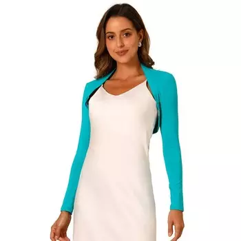 Элегантное женское вязаное болеро с длинными рукавами и открытым передом ALLEGRA K, цвет Blue Green