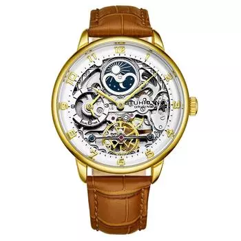 Элегантные автоматические серебряные часы диаметром 40 мм с кожаным ремешком с тиснением аллигатора STHRLING Original, золото