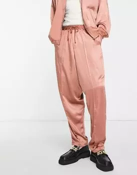 Элегантные экстремально широкие брюки из ржавого атласа ASOS DESIGN — часть комплекта