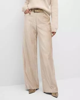 Элегантные бархатные широкие брюки Brunello Cucinelli, цвет C4087 Beige