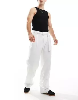 Элегантные белые брюки широкого кроя с поясом ASOS DESIGN