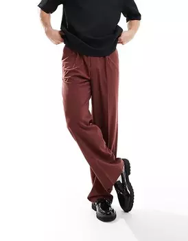 Элегантные бордовые широкие брюки без застежек ASOS DESIGN