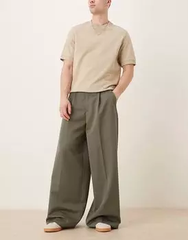 Элегантные брюки ASOS DESIGN экстремально широкого кроя со складками спереди зеленого цвета