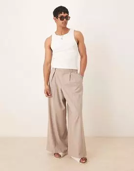 Элегантные брюки ASOS DESIGN с очень широкими складками бежевого цвета в тонкую полоску