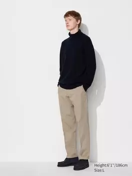 Элегантные брюки до щиколоток хлопчатобумажные, длинные Uniqlo, бежевый