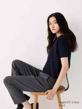 Элегантные брюки до щиколоток клетчатые, длинные Uniqlo, серый