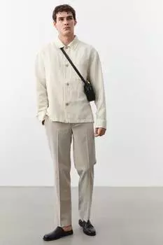 Элегантные брюки из льняной ткани классического кроя H&M, бежевый