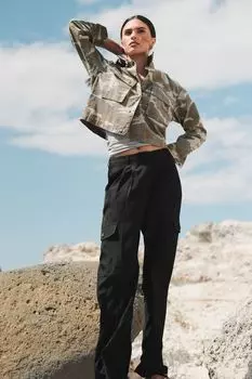 Элегантные брюки-карго с широкими штанинами Next, черный