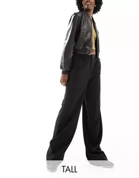 Элегантные брюки Pieces Tall из плотной ткани черного цвета с широкими штанинами