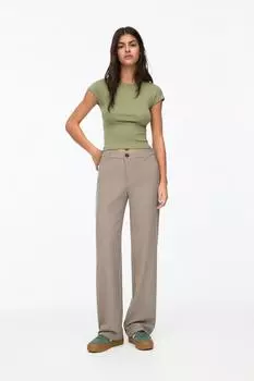 Элегантные брюки прямого кроя с высокой талией Pull And Bear, коричневый