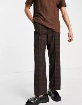 Элегантные брюки широкого кроя в коричневую клетку и шнурок ASOS DESIGN