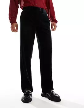 Элегантные черные бархатные брюки прямого кроя ASOS DESIGN