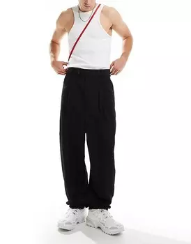 Элегантные черные брюки без застежки ASOS DESIGN с закругленным свободным кроем
