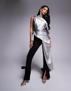 Элегантные черные брюки с атласным бантом ASOS LUXE