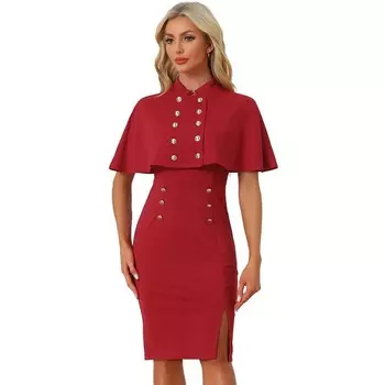 Элегантные деловые платья для женщин, двубортные комплекты из двух частей, накидки и платья ALLEGRA K, красный