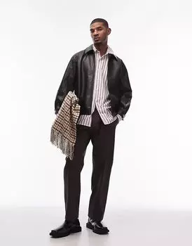 Элегантные хлопковые брюки широкого кроя коричневого цвета Topman