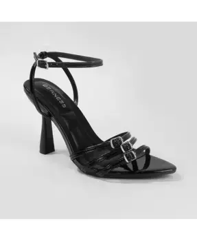 Элегантные лаковые босоножки на каблуке с тройной пряжкой BERNESS, черный